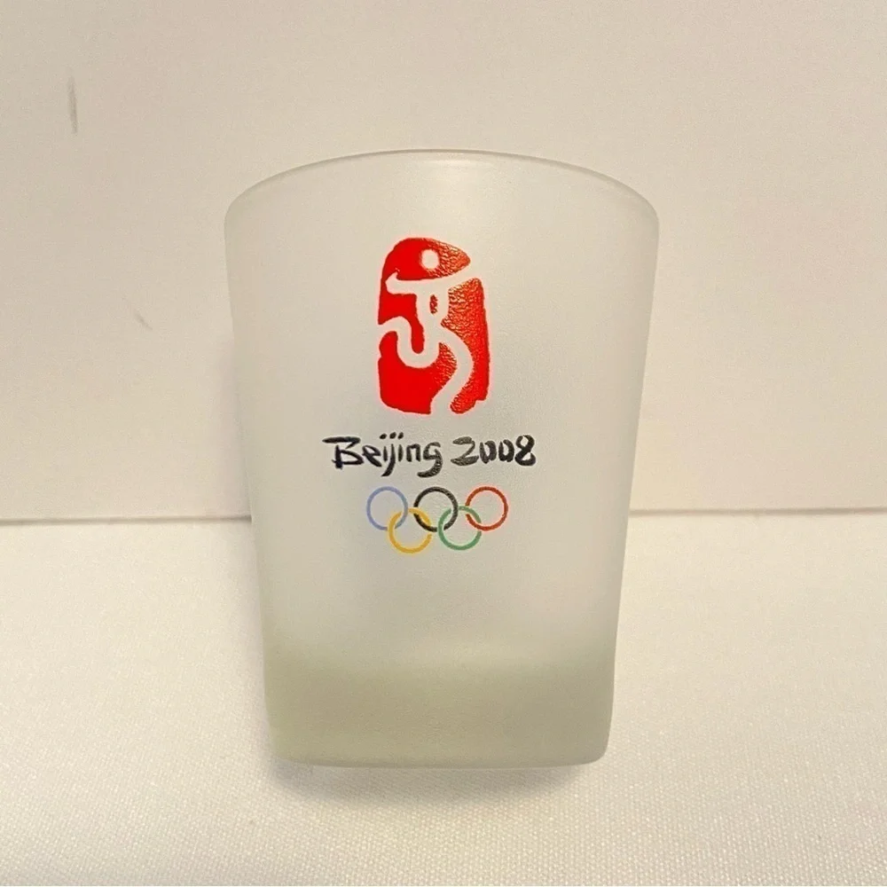 Beijing Olympics 2008 Friendlies Mascot Rowing Frosted Shot Glass